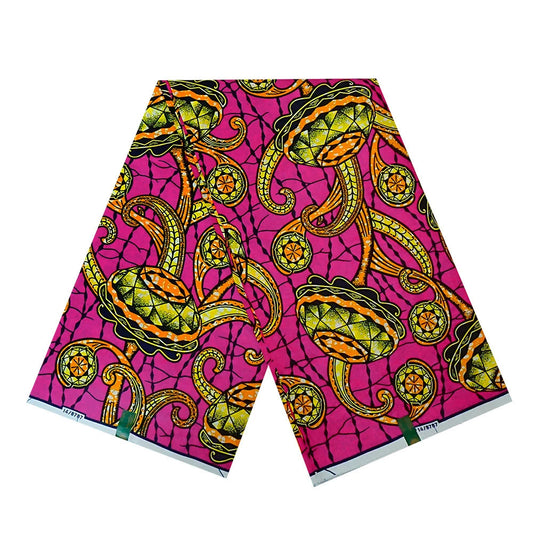 6 Yards Long 24*24Yarns African Batik Cotton Fabric-Traditional Print on Pink for DIY Spring Summer Pants Clothing Sofas Sewing Material R804
