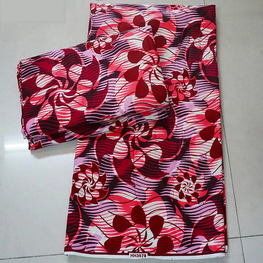 Red Purple Floral Printed Fabric African Wax Style,Cotton Batik Fabric for DIY Sewing Summer Home Clothing,115CM Wide 6Yards Long R918