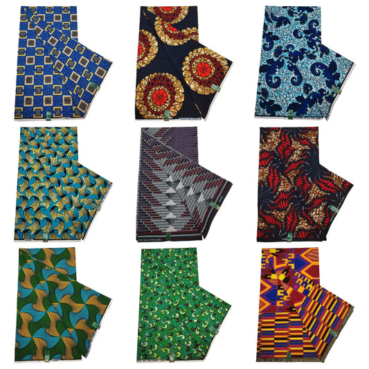 Exclusive Blue Printed on Yellow African Wax Batik Fabric,Cotton Clothing Curtain Cushions Summer DIY Material,6Yards Long R811