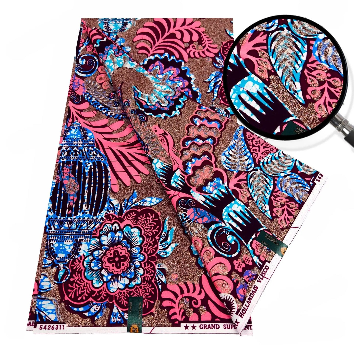 African Style Printed Blue Purple Wax Fabric for Sewing Crafting-Cotton Batik Material for Summer,6 Yards Long,115CM Wide R1087
