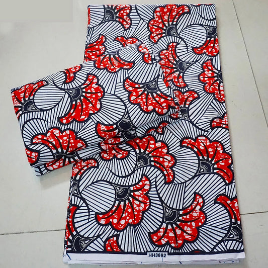 115CM Wide 6Yards Long,African Wax Fabric with Orange Floral White,100% Cotton Batik Material for Spring Clothing Sofa,DIY Sewing Material R912