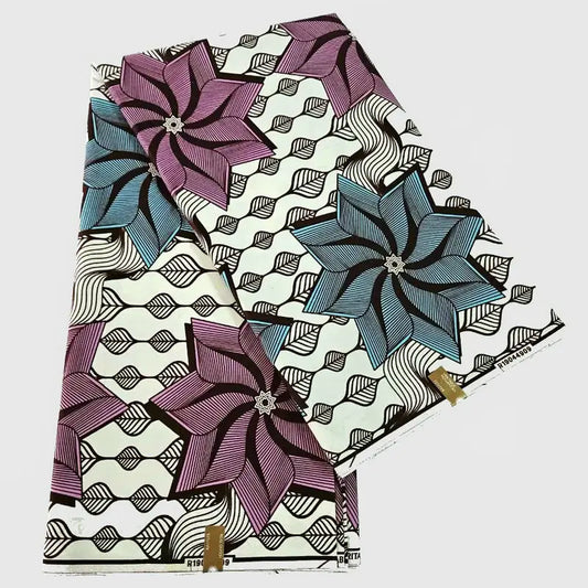 African Batik Fabric,24*24Yarns Purple Blue Floral Printed Cotton Wax Fabric for Summer Clothing Accessories Sofa Curtain DIY Sewing Material R870