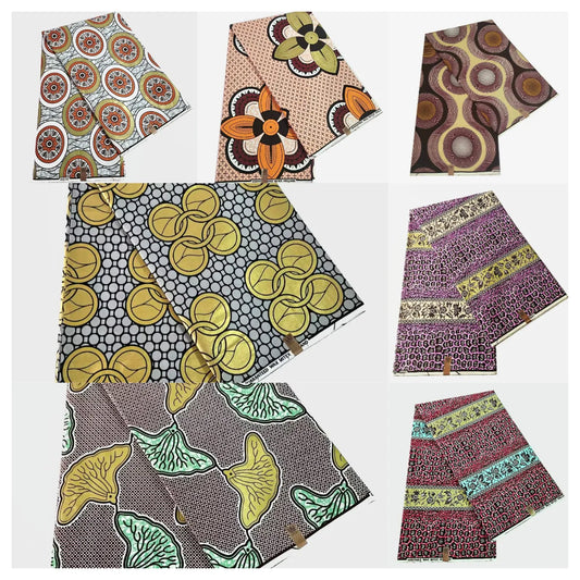 115CM Wide,African Style Printed 7Patterns Wax Fabric for DIY Sewing Crafting,Summer Dress Pants Batik Cotton Fabric,24x24Yarns R995