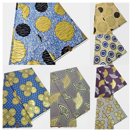 7Patterns 115CM Wide 6Yards Long 24*24Yarns African Wax Fabric,Geometry Printed Batik Cotton Fabric for DIY Sewing Summer Clothing R768