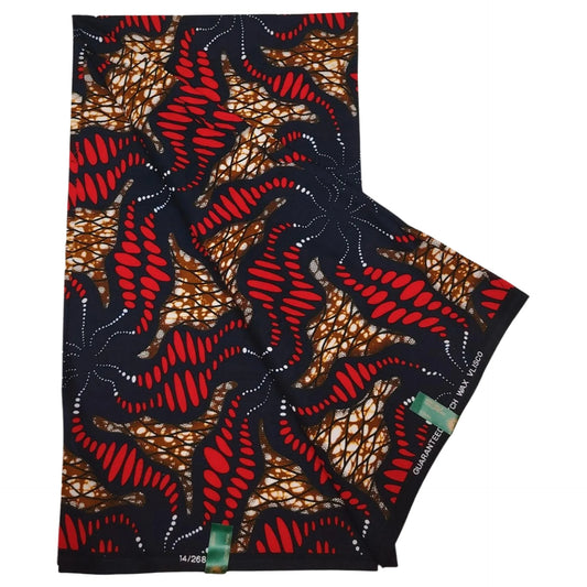 6 Yards Long Fabric,24*24 Yarns,Red Print Brown Cotton African Wax Batik Fabric for Sewing Cushion Covers Sofa Summer Clothing R1230