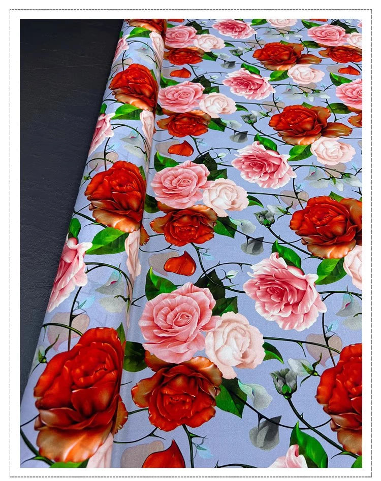 18 Momme 55''Width Silk Crepe de Chine Fabric for Sewing Blouse,Dresses,Pajamas DIY Crafts,Stretch Silk Spandex Soft Thin Material(Gorgeous Rose Printed,1yards) D1304