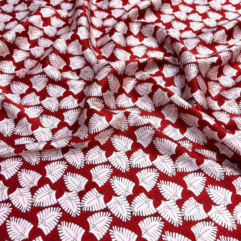 Silk Satin Fabric with Leaves Printed on Blue Red Design-140CM Width,20MM Thick,Stretch Soft Fabric for Summer Dress Pants D1626