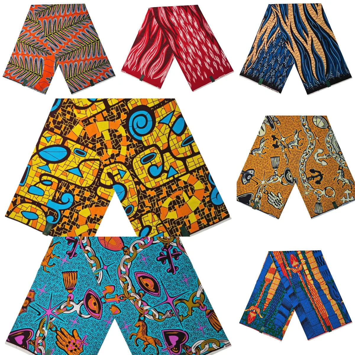 7 Patterns Print,6 Yards Long 115CM Wide African Batik Cotton Fabric for Clothing Cushion Sofa,Summer DIY Sewing Material R1068