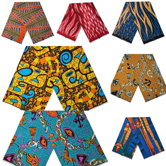7 Patterns Print,6 Yards Long 115CM Wide African Batik Cotton Fabric for Clothing Cushion Sofa,Summer DIY Sewing Material R1068