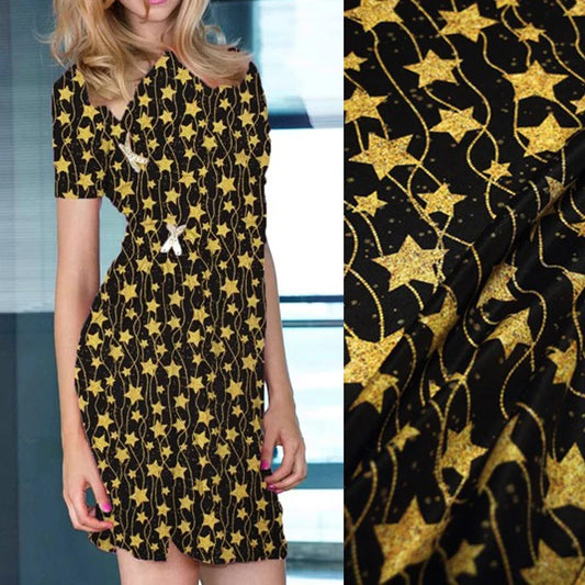 43.3'' Wide 12MM Thin Silk Crepe de Chine Fabric for DIY Sewing Comfortable Dress Pajamas Stars Lines Printed Silk Fabric R1843