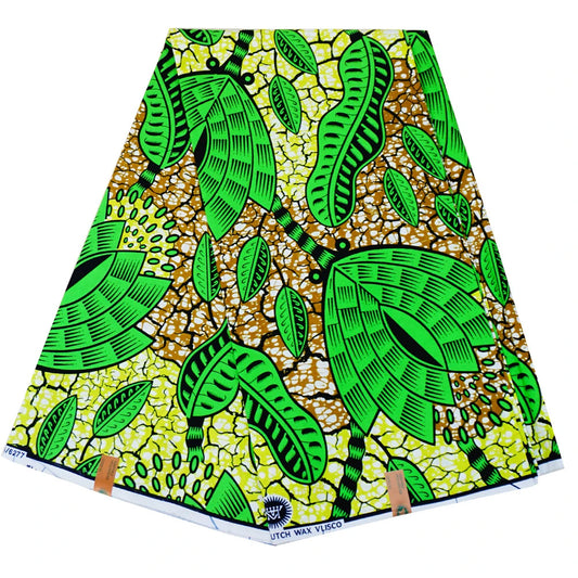 24*24Yarns 6Yards Long Batik Cotton Fabric,African Wax Fabric Printed on Green for Summer Dress Pants Sofa,115CM Wide DIY Sewing Material R839