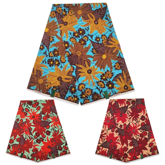 Clothing and Home Decor African Wax Fabric,Batik Cotton Fabric with Floral Print,Red Blue Green,115CM Width 6 Yards Length DIY Sewing Material R1026