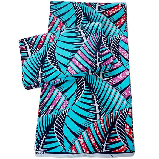 Magic Blue Leaves Printed African Batik Fabric,Wax Cotton Fabric for Cushion Clothes Curtain,6 Yards Long x 115cm Width DIY Sewing Material R753