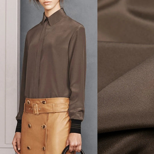 Elastic Silk Crepe Fabric by Yard-Ideal for Making Cheongsam Dress-Chocolate Color Heavy Silk Fabric-42'' Wide 94% Silk 6% Spandex DIY Sewing Material R027