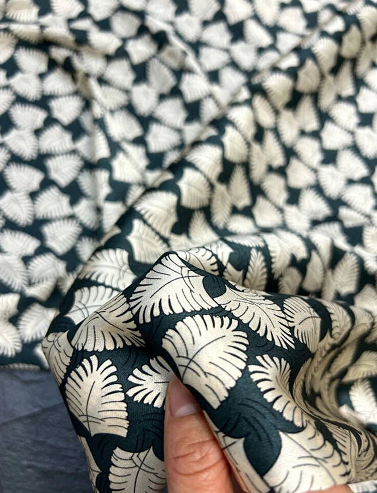 Silk Satin Fabric with Leaves Printed on Blue Red Design-140CM Width,20MM Thick,Stretch Soft Fabric for Summer Dress Pants D1626