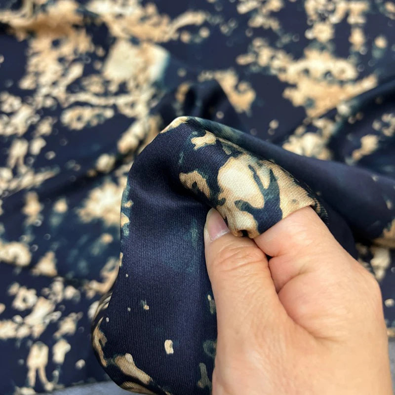 Twill Silk Fabric with Delicate Printed on Black Blue for High-End Summer Dress Shirt Cheongsam,55'' Wide 20MM Heavy Silk Fabric DIY Sewing Material R404