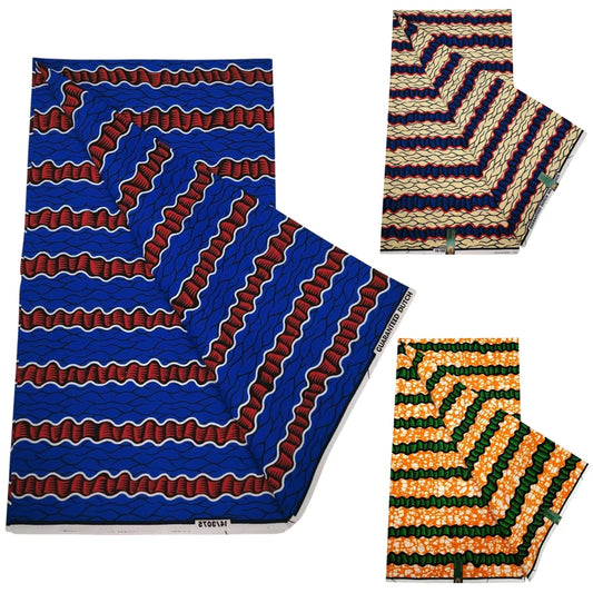 6 Yards Long,3 Colors Available,African Wax Batik Cotton Fabric with Stripe Print for Cushion Sofa Summer Clothes Pants R1253