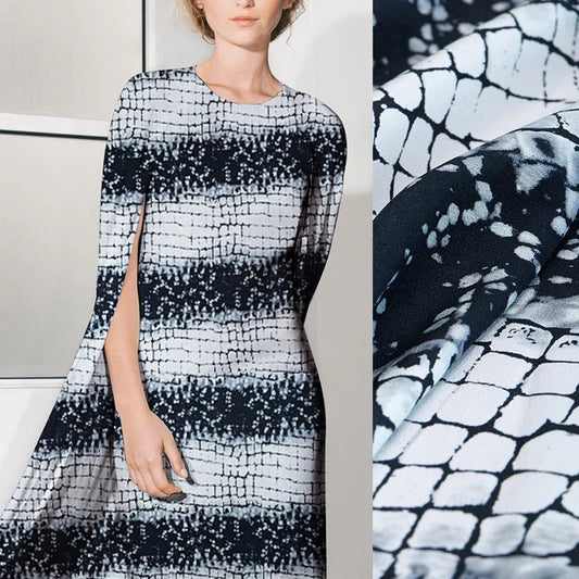 45'' Wide 14MM Check Print Thin Silk Crepe de Chine Fabric for Summer Soft Dress Jacket Pants DIY Sewing Material C048