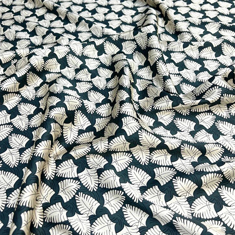 Silk Satin Fabric with Leaves Printed on Blue Red Design-140CM Width,20MM Thick,Stretch Soft Fabric for Summer Dress Pants D1626