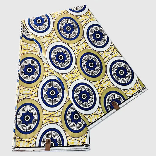 6 Yards Long DIY Sewing and Crafting African Wax Fabric,Batik Cotton Fabric with Circle Geometry Print,24x24Yarns Texture R1016