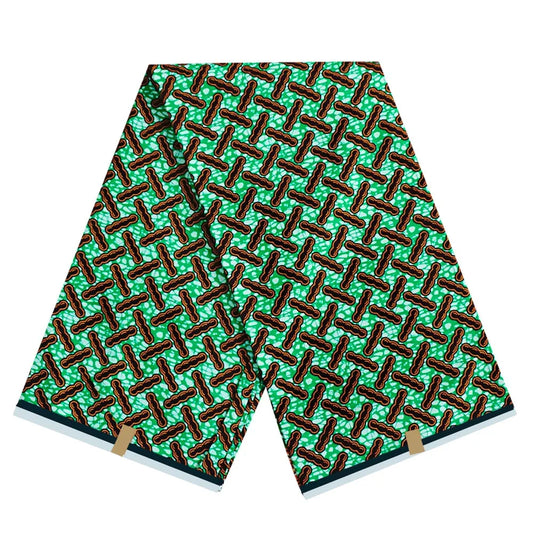 African Style Green Batik Fabric with Brown Print-Cotton Wax DIY Sewing Material for Summer Dress Cushions Sofa Pants R1104
