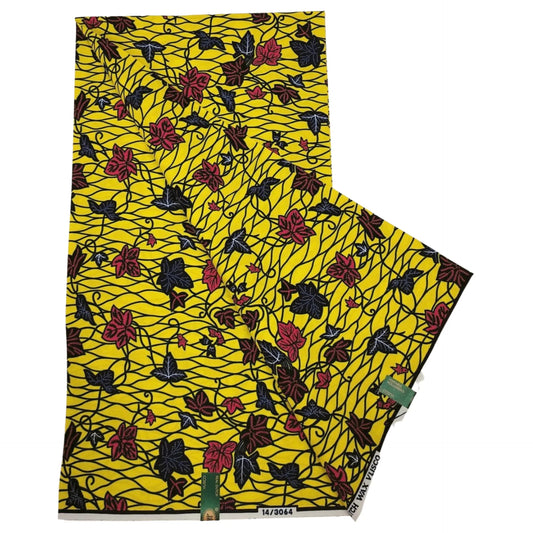 6 Yards Long DIY Yellow Cotton African Wax Batik Fabric with Red Floral Print for Cushion Covers Sofa Summer Clothes Pants R1210