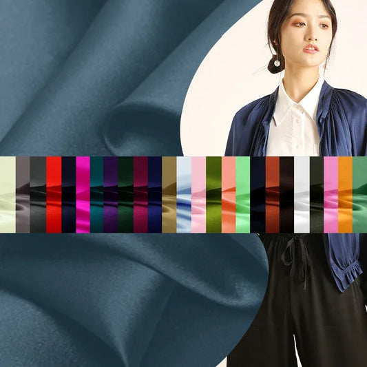 96 Colors!108CM Wide 19MM Stretch Solid Color Smooth Silk Satin Fabric for Spring Summer Dress Jacket Clothes Pants DIY Sewing Material F058
