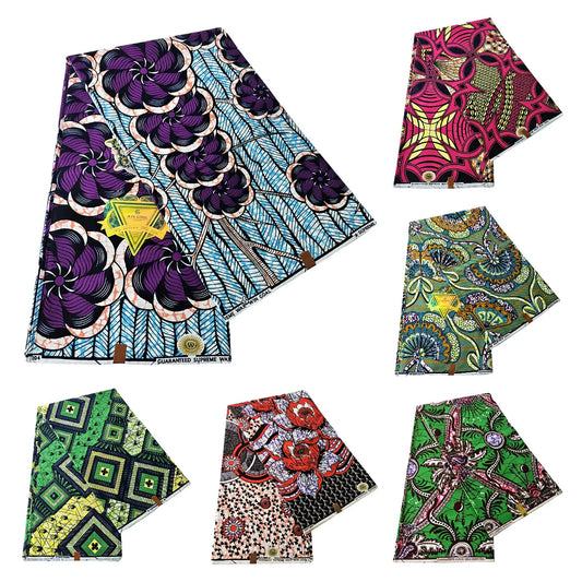 9 Patterns Print Available,6 Yards Long,DIY Sewing Crafting African Wax Fabric,Batik Cotton Fabric for Clothing,24x24Yarns R1014