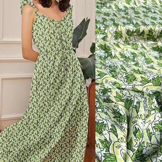 Lovely Deer Printed Silk Threaded Satin Fabric 55'' Wide 20MM Thickness for DIY Sewing Soft Summer Clothing Dress Shirt Fabric Material by Yard R383