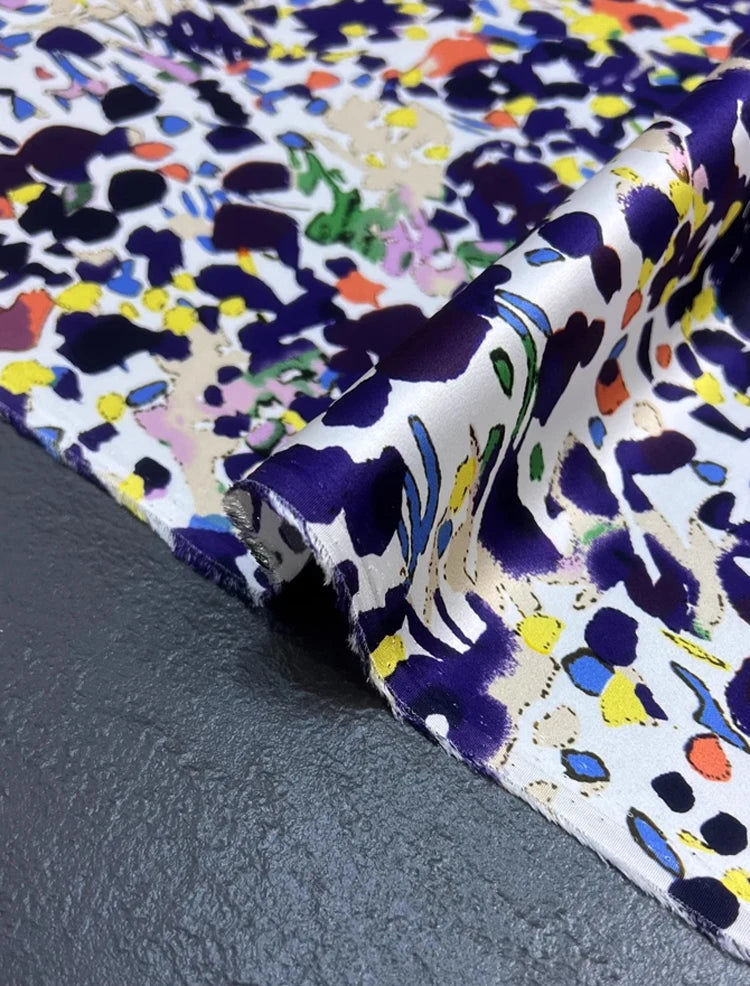 Printed Elastic Silk Satin Fabric for Summer Dress Clothes Cheongsam,118CM Wide 19MM, 93% Silk & 7% Spandex,DIY Sewing Material D1265