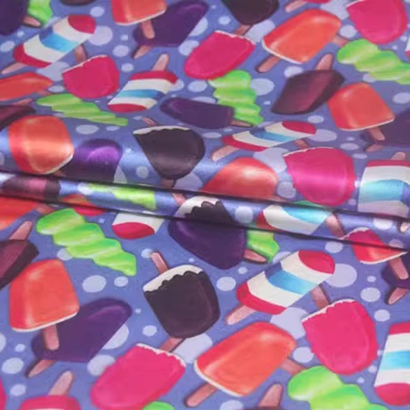 41.3'' Wide 20MM Stretch Silk Satin Fabric for DIY Sewing Spring Summer Dress Pants Pajamas Popsicle Print Blue Smooth Silk Fabric R1858