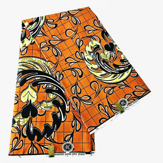 African Style Printed Wax Fabric,6 Yards Long,Orange Cotton Batik Material for DIY Summer Spring Clothing Curtains Sewing Material R928