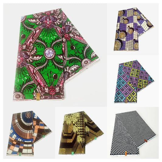 6 Patterns Printed Fabric for Sewing,African Style Cotton Wax Batik Fabric DIY Material for Summer Clothes Sofa,6 Yards Long R1046