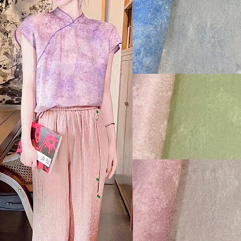 3 Colors! 45'' Wide 22MM Thickness Chinese Style Jacquard Silk Fabric by Yard for Summer One-piece Dress Clothes Pants Double-faced Silk DIY Sewing Material D1539