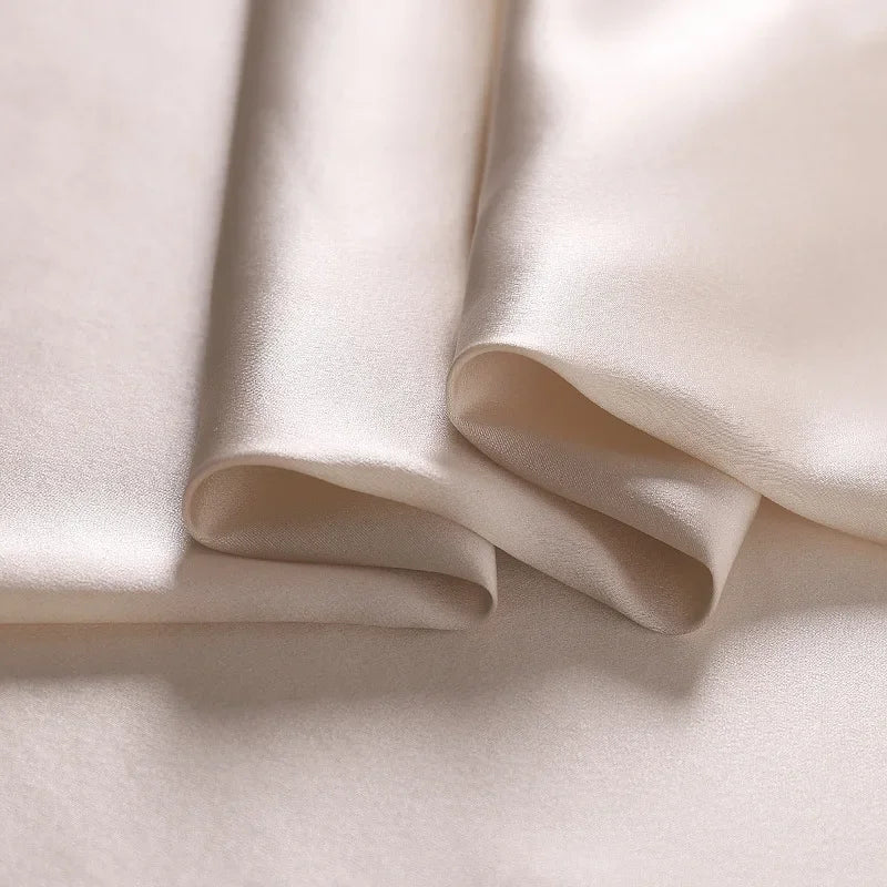 15Colors!55'' Wide 19MM Dyed Silk Crepe Satin Plain Fabric by Yard for Dress Shirt Clothes Cheongsam Pants DIY Sewing Summer Material Y003