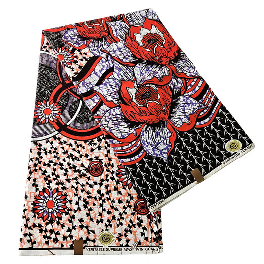 6 Yards Long 24x24 Yarns DIY Sewing Material Crafting African Wax Fabric with Red Floral Print,Summer Clothing Batik Cotton Fabric R1012