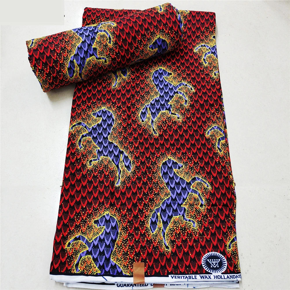 115cm Wide 6 Yards Long African Horse Print Red Purple Wax Cotton Batik Fabric,DIY Sewing Cushion Clothes Curtain Material R759