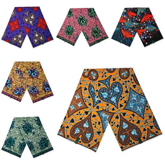 6Patterns Printed Exclusive African Wax Fabric - 100% Cotton Batik Clothing Cushions Sofa Sewing DIY Fabric Material 6Yards Long R813