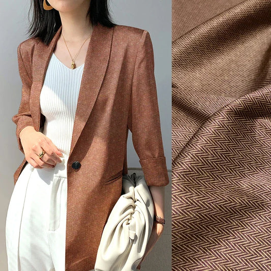 55'' Wide 20MM Thickness Printed Stretch Coffee Color Twill Silk Fabric by Yard for DIY Sewing Summer Spring Plants Blouse Dress Cheongsam Silk Material D1210