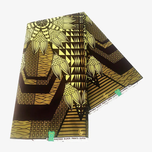 African Wax Batik Fabric with Golden Brown Geometry Print-Cotton Material,Great for DIY Sewing Summer Spring Clothing Sofa R1099
