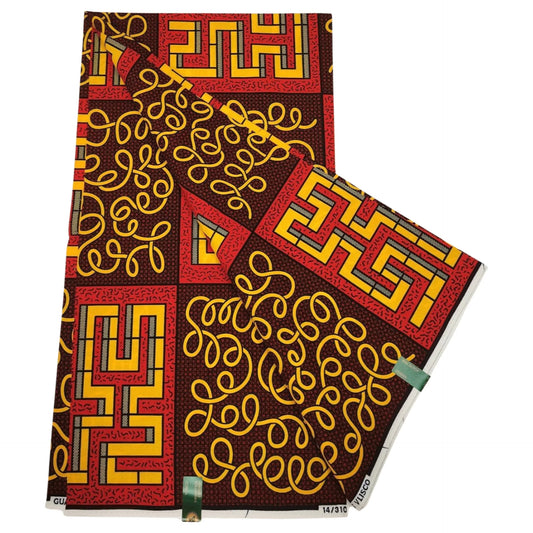 6 Yards Long 24*24 Yarns DIY Cotton African Wax Batik Fabric with Yellow Red Geometry Print,DIY Sewing Cushion Sofa Clothes Material R1219