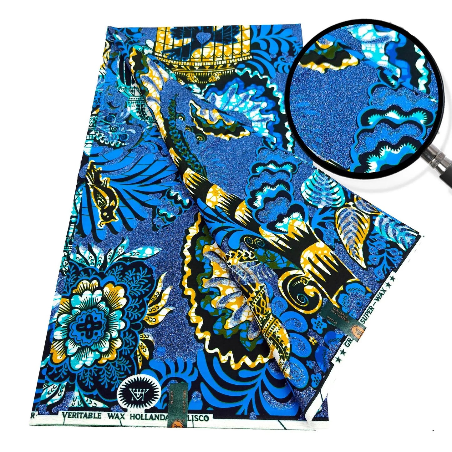African Style Printed Blue Purple Wax Fabric for Sewing Crafting-Cotton Batik Material for Summer,6 Yards Long,115CM Wide R1087