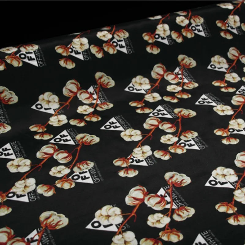43'' Wide 12MM Cotton Printed Black Thin Silk Crepe de Chine Fabric Silk Fabric for DIY Sewing Summer Dress Pants Pajamas R1841 fabric