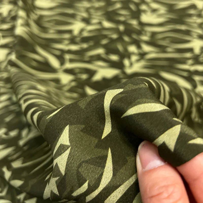 18m/m Mulberry Silk Crepe de Chine Silk Fabric for Sewing Dresses,Pajamas,Chinese Style Clothing or DIY Crafts 55" Wide Sold by 1 Meter 1 Yard(Green Printed) D1493