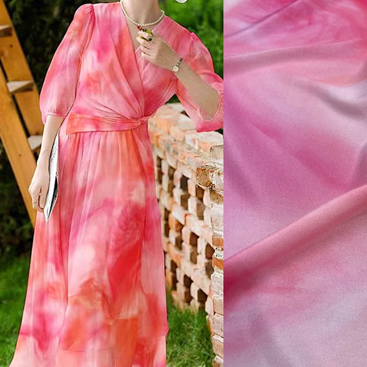 140CM Wide 18MM Silk Crepe de Chine Fabric Stretch-Printed Design for Thin Summer Pants Dress Gorgeous Comfortable Fabric DIY Sewing Material D1616