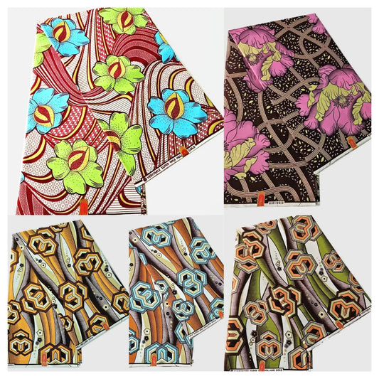 5 Patterns Available,100% Cotton Batik Fabric with African Wax Print for DIY Sewing Summer Clothing Sofa-6 Yards Long R1118