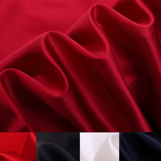 55'' Wide 40MM Thickness Black White Red Blue Solid Color Silk Crepe Satin Plain Fabric by Yard for Dress Shirt Clothes Cheongsam Pants DIY Sewing Material Y050