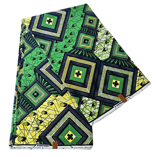 6 Yards Long DIY Sewing and Crafting African Wax Fabric with Green Square Print,Summer Dress Pants Batik Cotton Fabric R1011