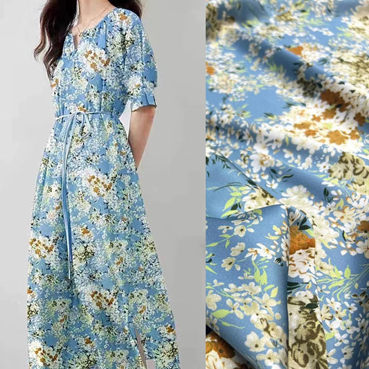 Breathable Stretch Silk Threaded Satin Fabric 55'' Wide 20MM Thickess Silk Fabric Material for DIY Sewing Dress Cheongsam  with Gorgeous Floral Prints R367
