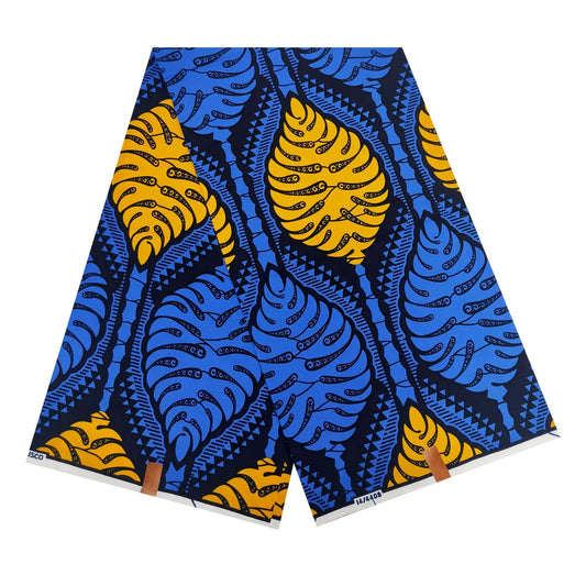 DIY-Ready Yellow and Blue Printed African Wax Batik Fabric,DIY Sewing Clothes Pants Sofa Material,100% Cotton,6 Yards Long R963